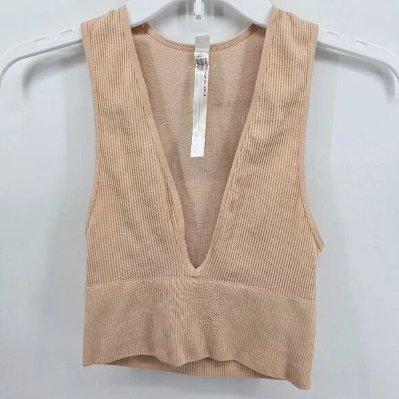 Out From Under Tan Ribbed Bralette – Size S – Free People Deep V-Neck Crop Top - Picture 1 of 4